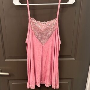 POL Pink Lace Detail Tank Top